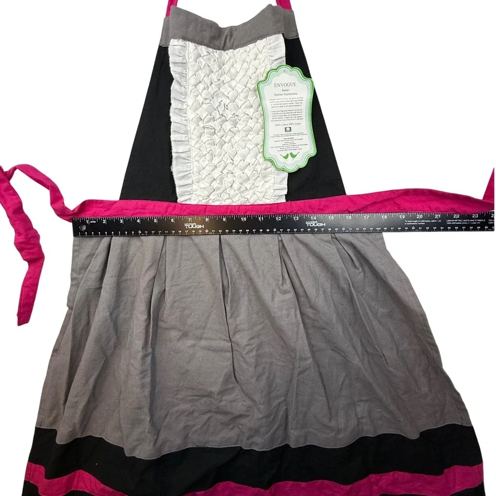 ENVOGUE Apron Cotton Ruffle Smocked Bib Hot Pink OS rockabilly‎ Barbie feminine